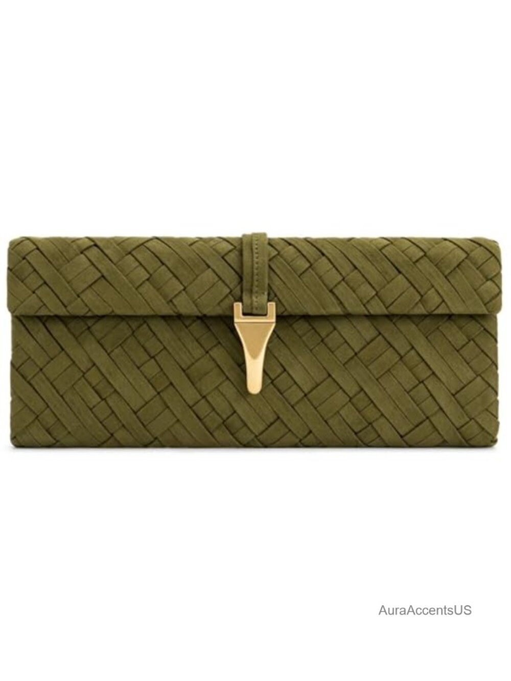 Faux Suede Woven Clutch with Gold Hardware, Detachable Strap